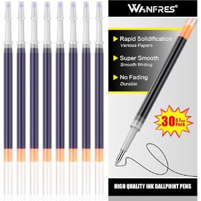 Gel Ink Ballpoint Pen Refills 0.7mm, Black 30 Count, Retractable Press-On Pen Barrel Ink Refills, Compatible with Pilot G2 Pentel Energel Jetstream Sharpie S-Gel Uniball Signo Zebra Sarasa