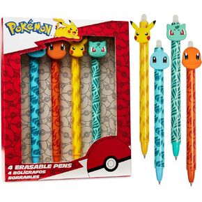 مجموعة أقلام بوكيمون من 4 مستلزمات مدرسية ناعمة الكتابة القابلة للسحب Pikachu Blue Gel Point