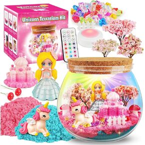 D-Fantix Unicorn Princess Toys Terrarium Kit For Kids ، Lead Night Light عيد ميلاد للفتيات الصغير