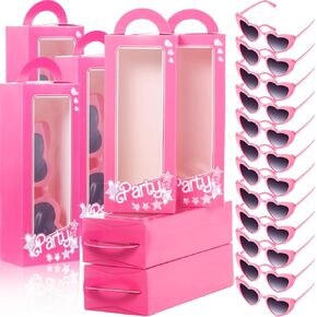 Fuyoooo 12 Sets Pink Party Favor Boxes Include 12 Pink Doll Gift Boxes 12 Heart Sunglasses Girls Gift Case for Birthday Bachelor Party Supplies