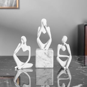 SIETIOJI 3 Pcs Thinker Resin Statue Set, Thinker Statue Personalized Abstract Ornament for Office Living Room Desk Room Decor (Sandstone)