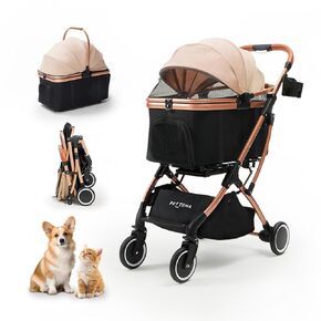 4 in 1 Dog Stroller with Detachable Carrier, One-Touch Foldable Dog Stroller for Small Dogs up to 55 Lbs, Cat Strollers for 2 Cats