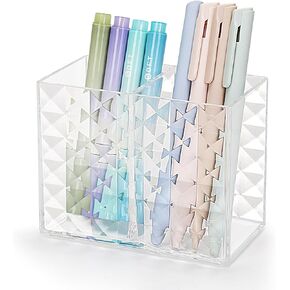 Acrylic Pen Holder,Sparkling Diamond Pattern Clear Makeup Brush Holder,Modern Fashion Pencil Holder for Desk,Utensil Holder Multifunctional Storage Organizer for Vanity,Desktop(3 Cube) in Kuwait
