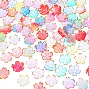 100 pcs ملونة زهر الكرز الخرز 5-petal أكريليك ساكوراس الخرز Mini الحافة الذهبية زهرة الفاصل حبات التدرج الوردي كرز زهر الفاصل
