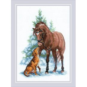 RIOLIS - Hey Buddy! 2159, Counted Cross Stitch Kit 8¼"x11¾, Cross Stitch Patterns for Adults w/Horse and Dog Motives, Cross Stitch Kits for Adults, Embroidery Kits for Advanced & Beginners