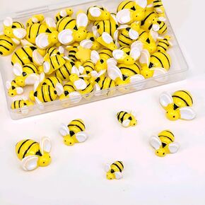 50pcs Resin Flatback Flat Backs Bee Scrapbooking Embellishment Hair Bow Making Button (Yellow bee, Mix)