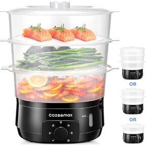 3 Tier Electric Food Steamer for Cooking, 13.7QT Vegetable Steamer for Fast Simultaneous Cooking, Veggie Steamer, Food Steam Cooker, 60 Minute Timer, BPA Free Baskets, 800W(Black)