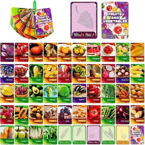 45pcs الفواكه والخضروات البطاقات المعرفية ، والفواكه والفواكه والخضروات المعرفية الواقعية بطاقات فلاش ، وبطاقات التعلم المحمولة للماء.