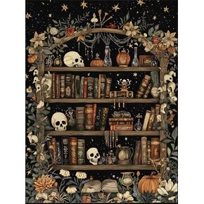 Askqtx Halloween Diamond Art Kits للبالغين، جمجمة الزهور الماس اللوحة مجموعات الحفر الكامل كريستال حجر الراين جوهرة الفن الحرفية مجموعات لديكور الحائط المنزلي 12 × 16 بوصة