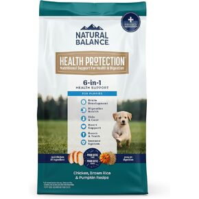 Natural Balance Health Protection Puppy Dry Dog Food – Whole Body Health, Easy on Digestion Dog Food Made with Chicken, Brown Rice & Pumpkin for Puppies - 12lbs.