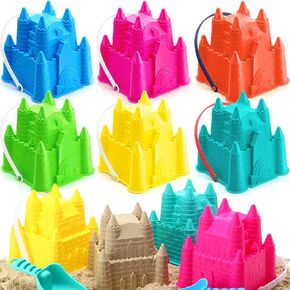 6 Pcs Summer Sand Castle Molds Set 7.08 Inch Sand Castle Building Kit 6 Colors Beach Toys for Girl Boy Beach Bucket Outdoor Pail Toy for Party Activities