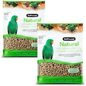 ZuPreem Natural Bird Pellets, Daily Large Bird Food for Amazon, Cockatoo, Macaw, Core Nutrition, Made in USA, Macaw Food, Natural Flavor (3 lb, Pack of 2)