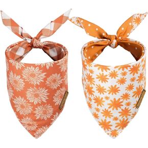 Beauty Beauty Fall Dog Bandanas عكس 2 حزمة ، مجموعة ديزي ، بوفالو منقوشة بولكا نقاط قابلة للتعديل للمثلث المتوسطة للكلاب كبيرة كبيرة الكلاب بويت فتى الحيوانات الأليفة برتقالي DB64-L