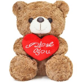 Teddy Bear Plush Toy with Rose and Love Heart, Cute Soft Plush Bear Toy, Suitable for Valentine's Gift for Lover, Mom and Kids (Brown/Rose)
