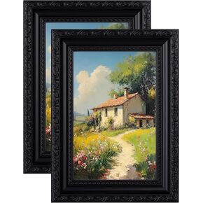 eletecpro 5x7 Picture Frames Set of 2, Vintage Photo Frames with Glass, Display 4x6 Photo with Mat or 5x7 without Mat for Tabletop or Wall Decor, Black Gold