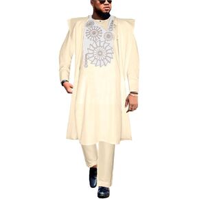 HD African Mens Clothing Traditional Wedding Attire Embroidery Agbada Boubou Caftan Nigerian Male Clothes Set