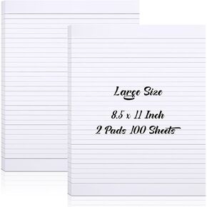 2 Pads 100 Sheets Large White Lined Sticky Notes 8.5 x 11 Inch Self Stick Note Pads White Self Adhesive Sticky Notepad for Home Office Supplies School Gift Set