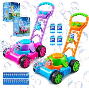 ألعاب Sloosh Bubble Lawn Mower Mower Toddler - ألعاب Kids Bubble Machine Summer في الهواء الطلق ألعابًا ، ألعاب Proble Mower Push Outside للألعاب الصغار في مرحلة ما قبل المدرسة للأطفال ، هدايا عيد ميلاد البنات (الأزرق والوردي)