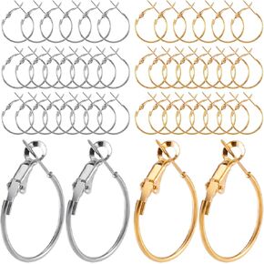 48pcs Hoop Earrings Findings, Hypoallergenic Round Earring Loop, Open Beading Earrings Accessories Jewelry Making DIY Crafts 30mm- Silver & Gold