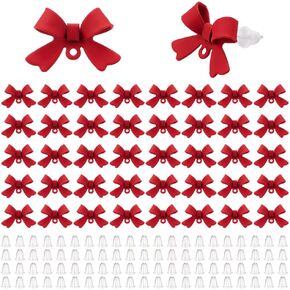42Pcs Bow Stud Earrings 925 Sterling Silver Alloy Earring Post with Loop 84Pcs Backs Red Bowknot Stud Ear Findings for Women DIY Dangle Crafting Jewelry Making Accessories