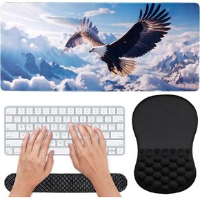 3 in 1 Set Ergonomic Mouse Pad with Wrist Rest, Keyboard Wrist Rest, Non-Slip Desk Pad, Memory Foam Breathable Support for Prolonged Typing and Mouse Use, Relief from Wrist Fatigue Jamboa