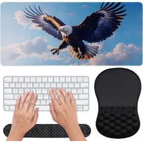 3 in 1 Ergonomic Set Mouse Pad with Wrist Rest, Keyboard Wrist Rest, and Desk Pad,Memory Foam Soft Breathable Pain Relief for Wrist Fatigue, Prolonged Typing and Mouse Use Jamboa