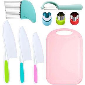9 PCS KID KID SAFE CRINIVES COOKING SET ، أدوات المطبخ MONTOSSIRI للأطفال الصغار ， مجموعات الطهي الأطفال الحقيقية ， الحواف المسننة سكين الأطفال السكين