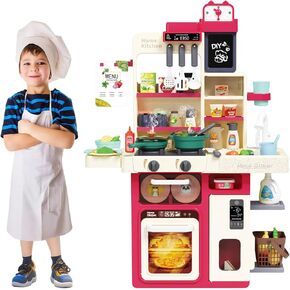 Kids Play Kitchen Toys,Kitchen Playset with Smoke, Sound & Light，Creations Busy Chef's Kitchen Restaurant Playset，Cooking Stove with Steam (825A-1)