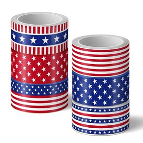 Whaline 6 Roll 4th of July Washi Tape Star Star Stripe Wide Risking Tape 16.4ft x 1.2in USA Flag Red Blue White Paper Tape for Independence Day Scrapbook Glack Diy Art Crafts
