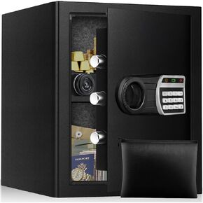 2.5 Cuft Safe Box, Home Safes with Fireproof Waterproof Bag, Anti-Theft Safety Box with Digital Keypad, Smart Alert System, Spare Keys, Removable Shelf, LED Light, Personal Document Safe