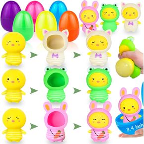 Igeekid 12 pcs البيض jumbo عيد الفصح المملوءة بالحيوانات كرات الضغط ، والكتاكز أزياء تغيير الحشوات ألعاب تخفيف الإجهاد للأطفال مطاردة البيض عيد الفصح تعالج سلة حزب الحفل