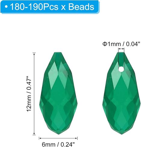 PATIKIL 2 Strands 180-190Pcs Teardrop Crystal Beads, 12x6mm Faceted Teardrop Briolette Horizontal Glass Beads Loose Bead for Bracelet Jewelry Making, Emerald Green in Kuwait