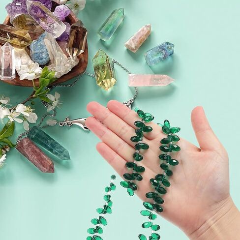 PATIKIL 2 Strands 180-190Pcs Teardrop Crystal Beads, 12x6mm Faceted Teardrop Briolette Horizontal Glass Beads Loose Bead for Bracelet Jewelry Making, Emerald Green in Kuwait