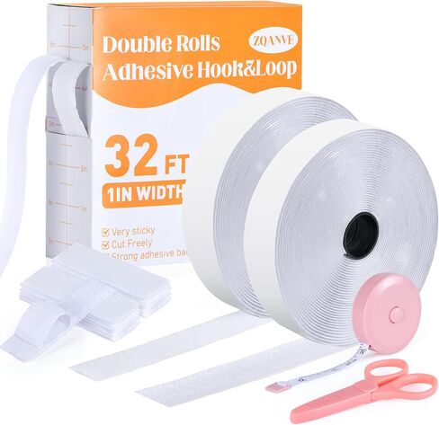 32Ft x 1 Inch Heavy Duty Hook and Loop Tape with Adhesive Back - Double Sided Strong Sticky Strips Roll for Home, Office, School, Car, Crafting, DIY Projects (Black) in Saudi Arabia