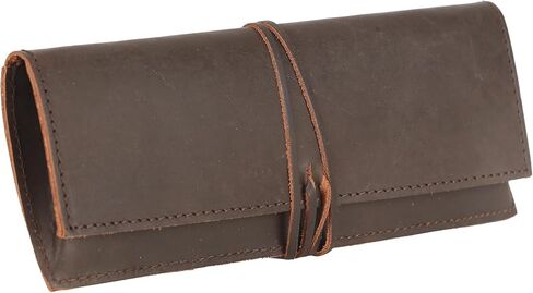 SH SHIFAA HANDICRAFT Rustic Genuine Leather Bound Pencil Roll-up Case, Pen Pouch, Pencil Holder For School Work and Office (Dark Brown) in Saudi Arabia