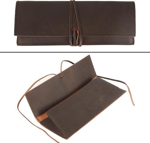 SH SHIFAA HANDICRAFT Rustic Genuine Leather Bound Pencil Roll-up Case, Pen Pouch, Pencil Holder For School Work and Office (Dark Brown) in Saudi Arabia