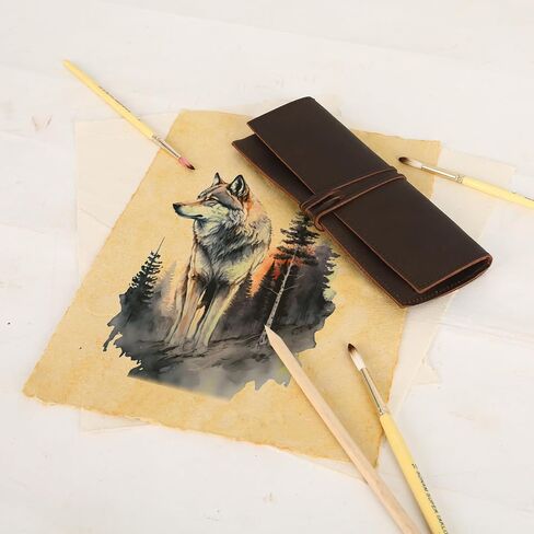 SH SHIFAA HANDICRAFT Rustic Genuine Leather Bound Pencil Roll-up Case, Pen Pouch, Pencil Holder For School Work and Office (Dark Brown) in Saudi Arabia