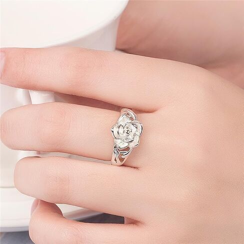 S925 Sterling Silver Rose Ring Women's Women و Simple Tair Ring in Kuwait