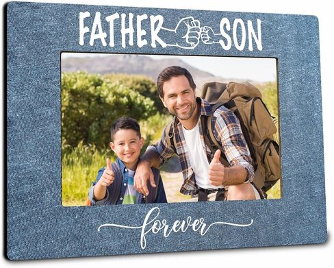 classic wood frame with black metal stand - father & son forever - wooden frame for 4"x 6" vertical picture, gift for dad, rustic photo frame, father's day gift and decorations (A02) in Saudi Arabia