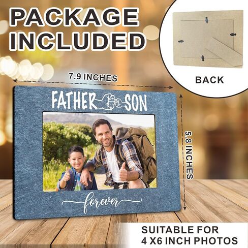 classic wood frame with black metal stand - father & son forever - wooden frame for 4"x 6" vertical picture, gift for dad, rustic photo frame, father's day gift and decorations (A02) in Saudi Arabia