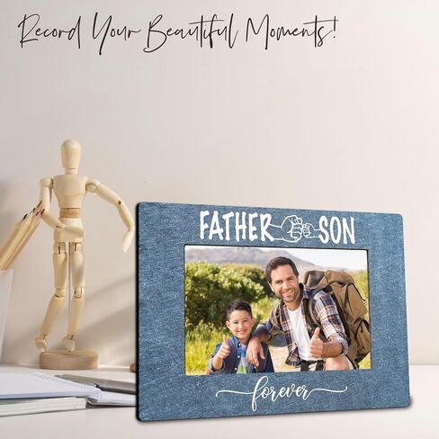 classic wood frame with black metal stand - father & son forever - wooden frame for 4"x 6" vertical picture, gift for dad, rustic photo frame, father's day gift and decorations (A02) in Saudi Arabia