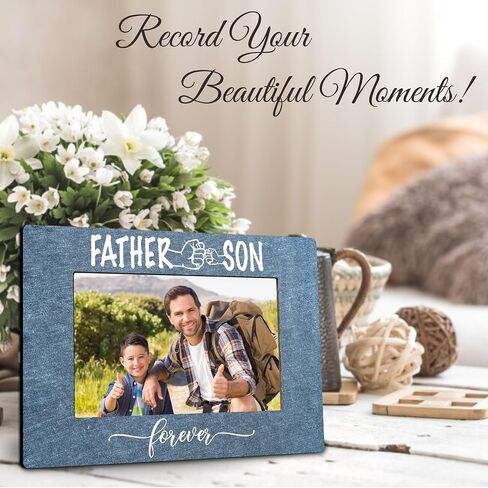 classic wood frame with black metal stand - father & son forever - wooden frame for 4"x 6" vertical picture, gift for dad, rustic photo frame, father's day gift and decorations (A02) in Saudi Arabia