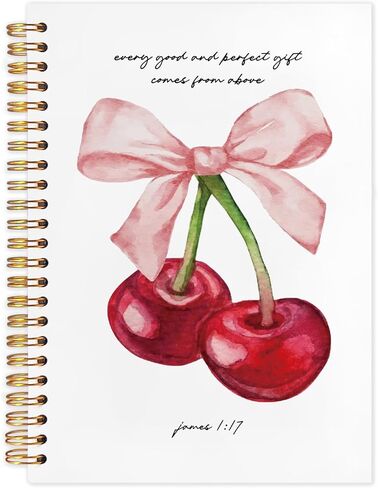 Snnder Coquette Pink Bow Cherry Notebook Journal ، James 1:17 Bible Journal for Women ، Church Notes دفتر ، مجلة الصلاة للمرأة ، كتاب Notebly SPORCOVER SPORT in Kuwait