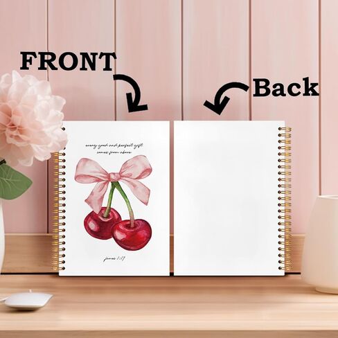 Snnder Coquette Pink Bow Cherry Notebook Journal ، James 1:17 Bible Journal for Women ، Church Notes دفتر ، مجلة الصلاة للمرأة ، كتاب Notebly SPORCOVER SPORT in Kuwait