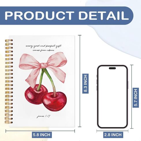 Snnder Coquette Pink Bow Cherry Notebook Journal ، James 1:17 Bible Journal for Women ، Church Notes دفتر ، مجلة الصلاة للمرأة ، كتاب Notebly SPORCOVER SPORT in Kuwait