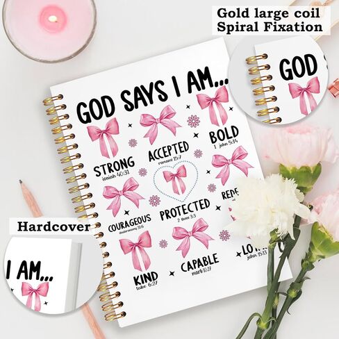 SNNDER Coquette Pink Bow Cherry Christian Notebook Journal, James 1:17 Bible Journal for Women, Church Notes Notebook, Prayer Journal for Woman, Scripture Hardcover Spiral Notebook 5.5x8.3 Inch in Saudi Arabia