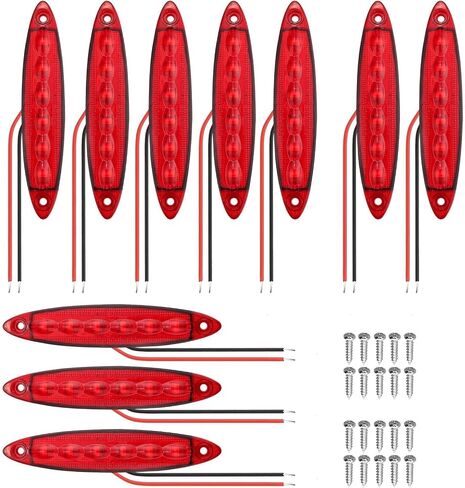 Justech 10 Pcs 6 LED White Side Marker Light, Waterproof Trailer Marker Lights Kit, Universal 12V Indicator Lights Rear Side Marker Clearance Lights for Truck Trailer Bus Cab RV Van in Kuwait