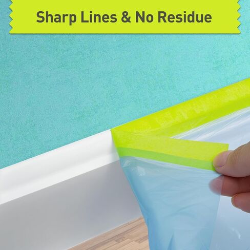 Tangibay Pre-Taped Masking Film for Painting - 44" x 66' Painters Plastic Sheeting with Automotive Paint Tape and Drape for Covering Cars, Walls, Windows and Furniture Protection (12 Rolls) in Saudi Arabia