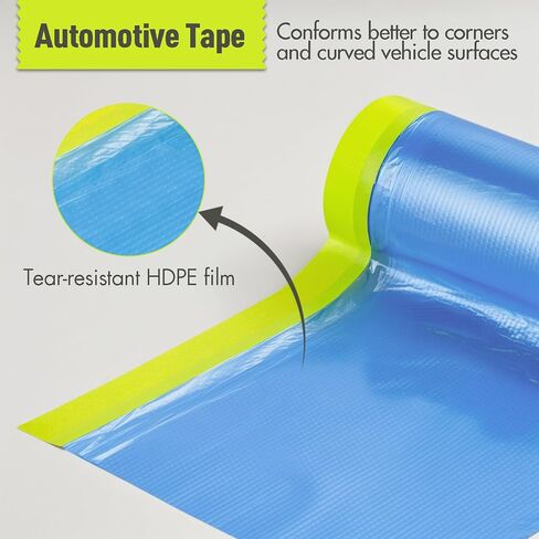 Tangibay Pre-Taped Masking Film for Painting - 44" x 66' Painters Plastic Sheeting with Automotive Paint Tape and Drape for Covering Cars, Walls, Windows and Furniture Protection (12 Rolls) in Saudi Arabia