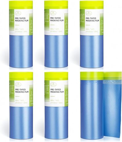 Tangibay Pre-Taped Masking Film for Painting - 44" x 66' Painters Plastic Sheeting with Automotive Paint Tape and Drape for Covering Cars, Walls, Windows and Furniture Protection (12 Rolls) in Saudi Arabia